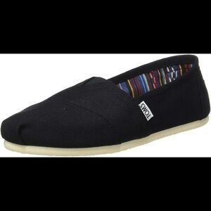 Toms Black Slip-On Flats Shoes with Striped Interior - Size 9.5